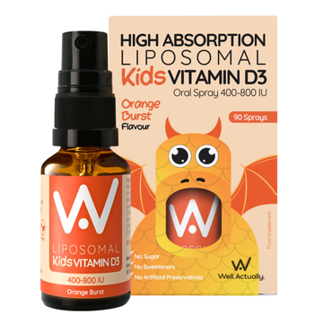 Well.Actually. Liposomal Kids Vitamin D3 Spray – Orange Burst 400–800 IU