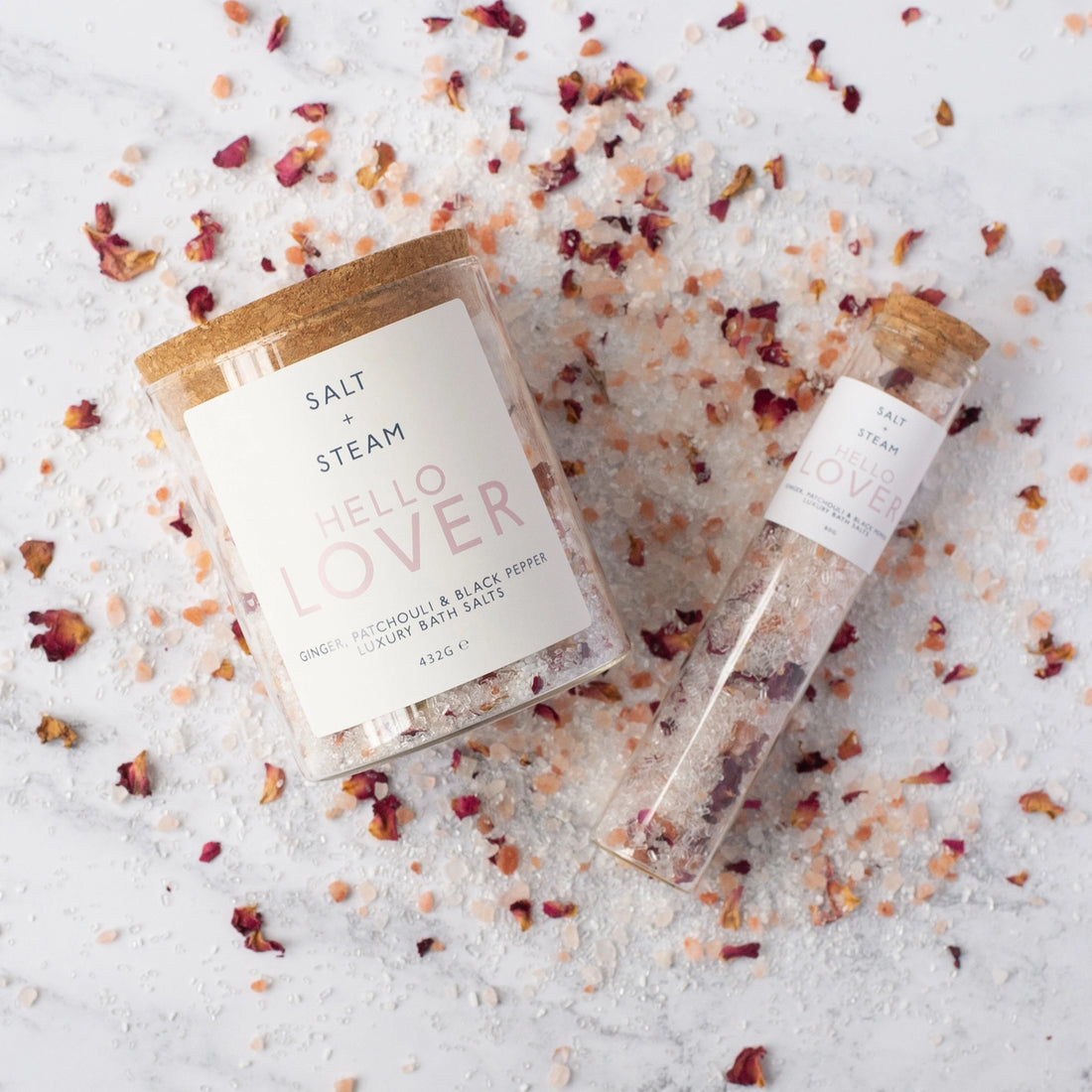 Salt + Steam Hello Lover Bath Salts – Ginger, Patchouli &amp; Black Pepper (80g / 432g)