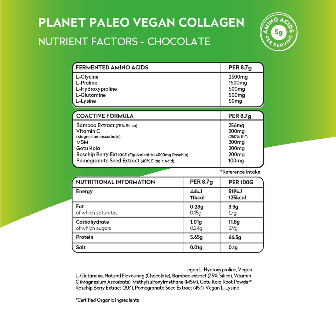 Planet Paleo Chocolate Vegan Collagen Powder: 30 Servings