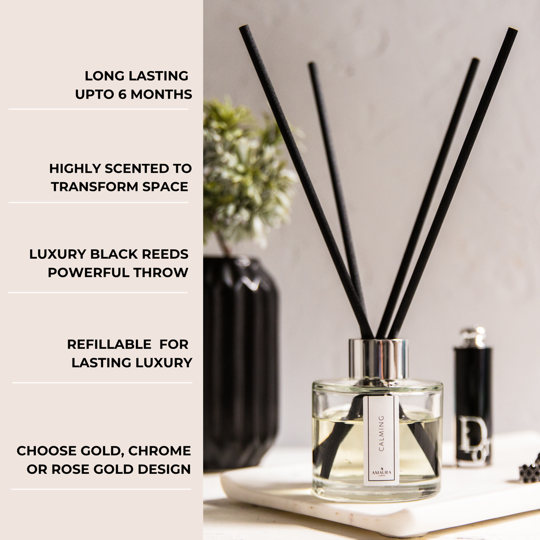 Amaura London Calming Reed Diffuser – Sandalwood, Amber & Lavender (100ml)