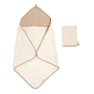 Pure Cotton Club Organic Hooded Baby Towel &amp; Wash Mitt Set – Sand