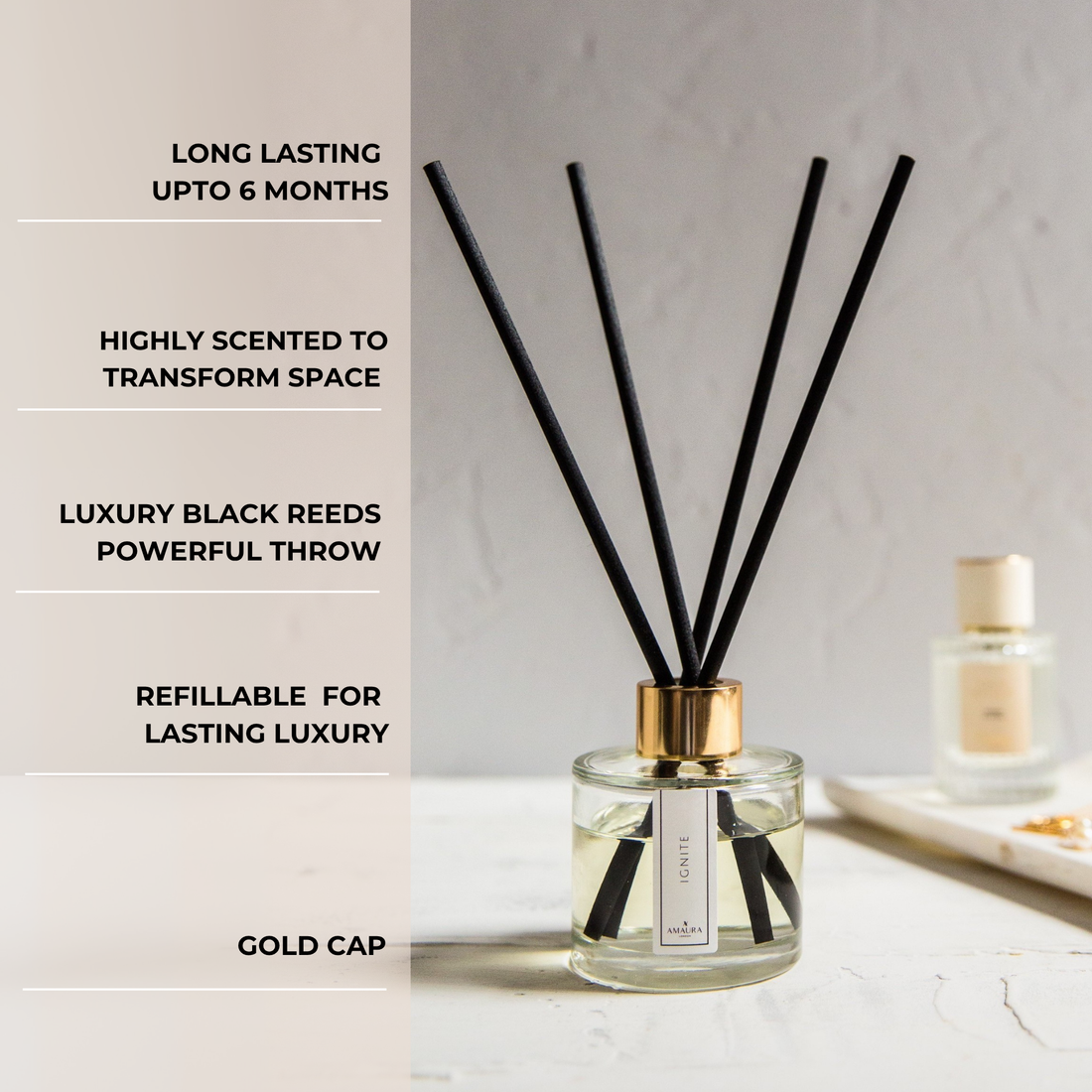 Amaura London Ignite Reed Diffuser – Oud & Geranium (100ml)