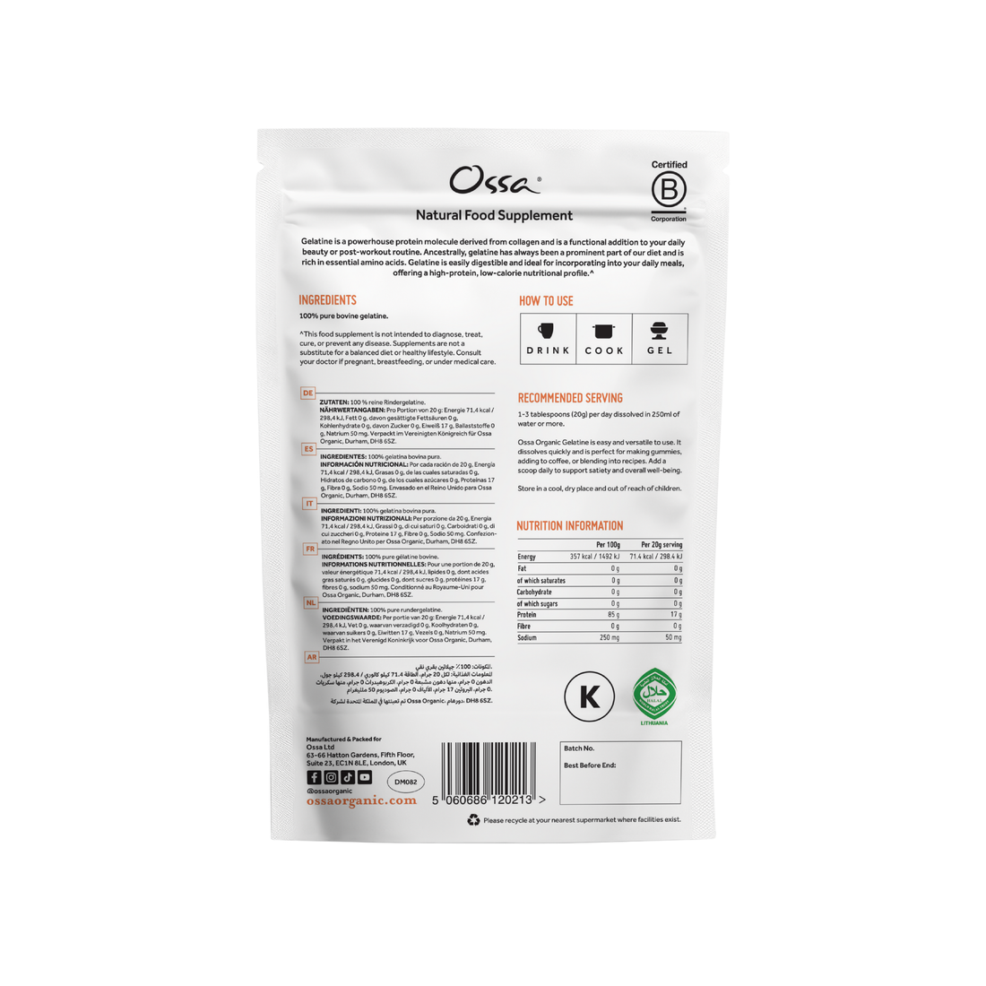 Ossa Pasture Raised Gelatine – 400 g