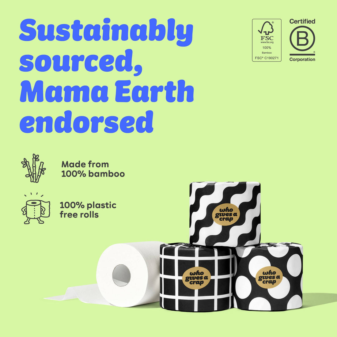 Who Gives A Crap Premium 100% Bamboo Toilet Paper – Extra Soft Double Length Roll