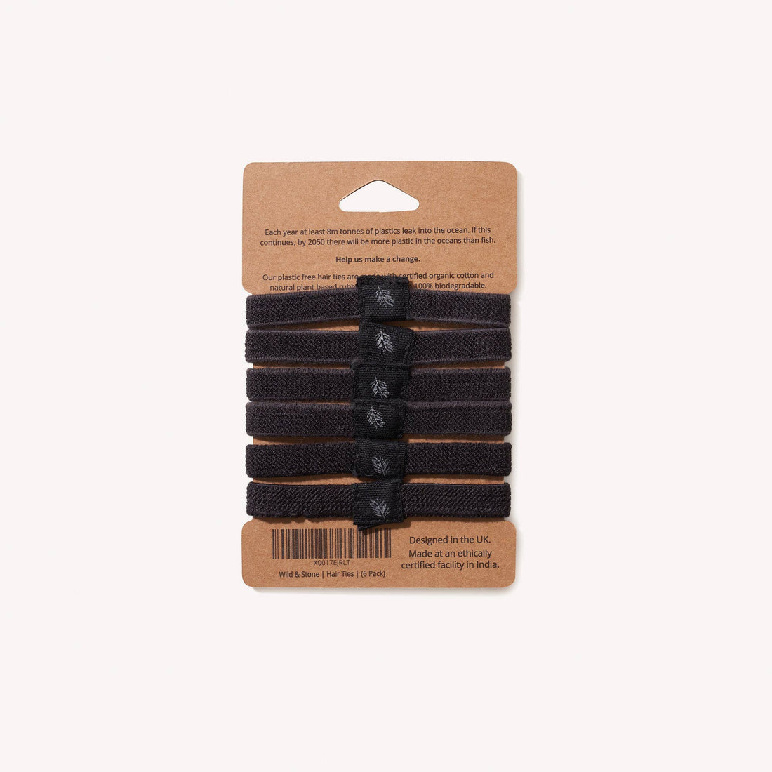 Wild &amp; Stone Plastic-Free Hair Ties – 6 Pack Black