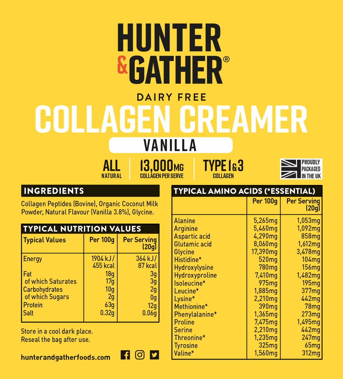 Hunter & Gather Vanilla Collagen Creamer – Dairy-Free Collagen Powder (300g)