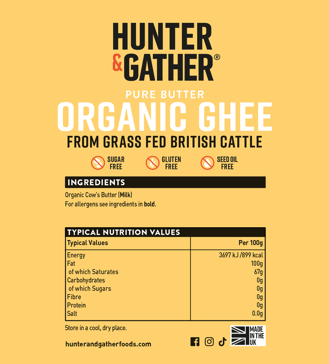 Hunter & Gather Organic Grass-Fed Ghee – British Clarified Butter (450g)