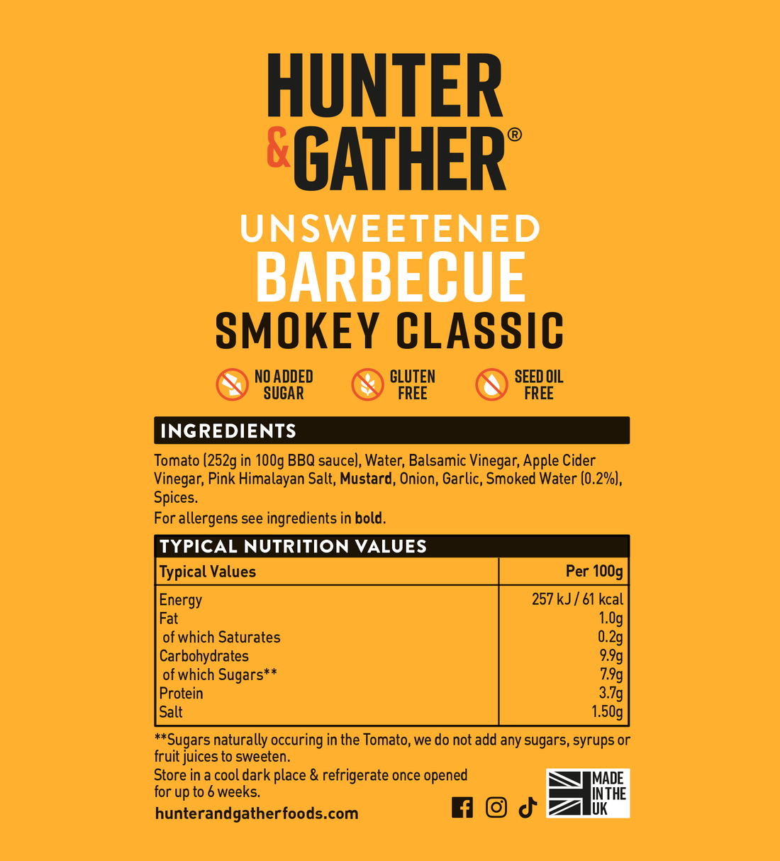 Hunter & Gather Unsweetened BBQ Sauce – Smokey Classic (350g)