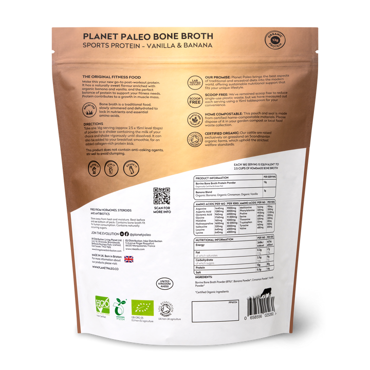 Planet Paleo Organic Bone Broth Sports Protein - Vanilla & Banana 480g