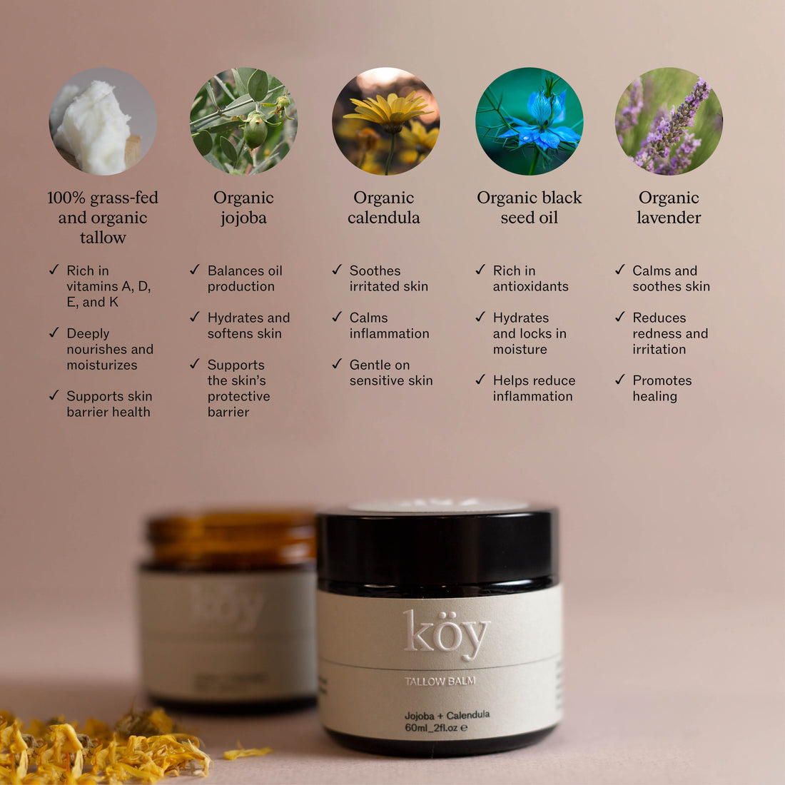 Tallow Balm with Calendula Infused Jojoba Oil 60G