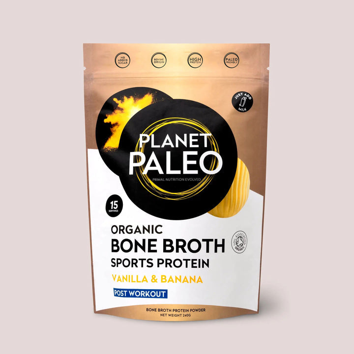 Planet Paleo Organic Bone Broth Sports Protein - Vanilla & Banana 240g