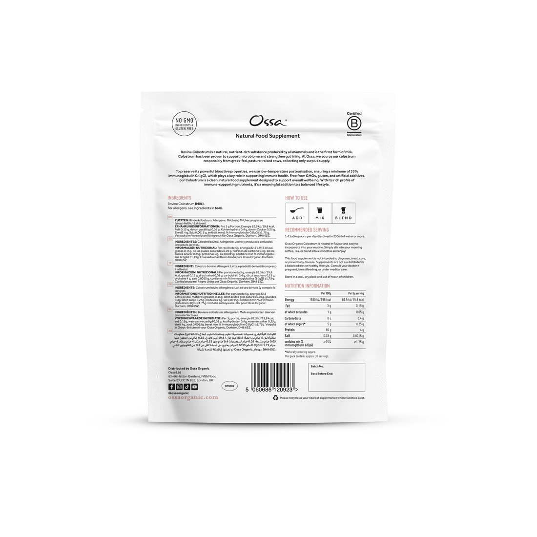 Ossa Organic Grass-Fed Colostrum Powder – 150 g