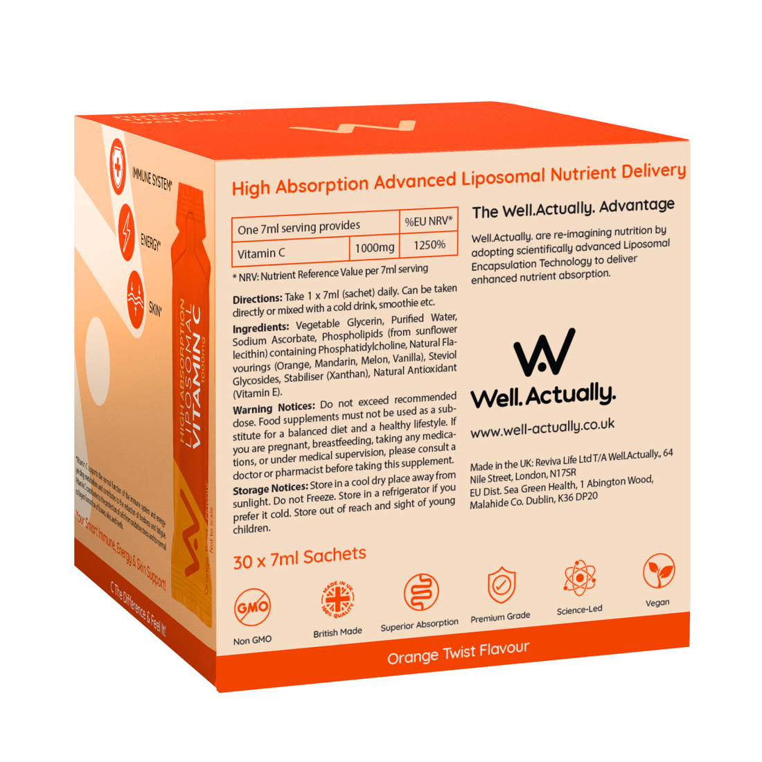 Well.Actually. Liposomal Vitamin C 1000mg Sachets – Orange Twist (30 Pack)