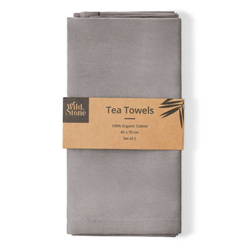 Wild &amp; Stone Organic Cotton Herringbone Tea Towel – Dove Grey
